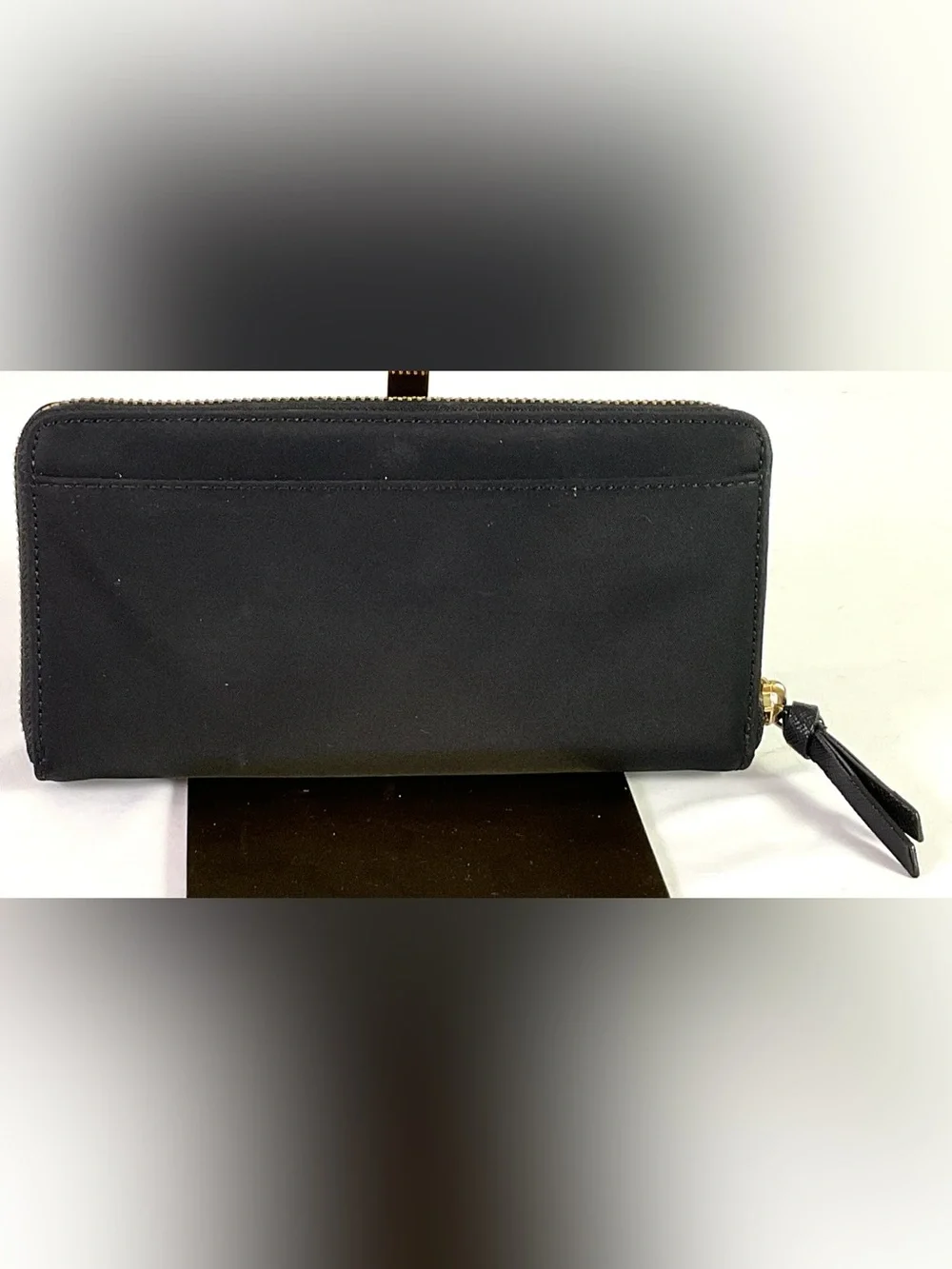 Kate Spade-“WILSON”-durable, black nylon fabric -beaded zip around wallet